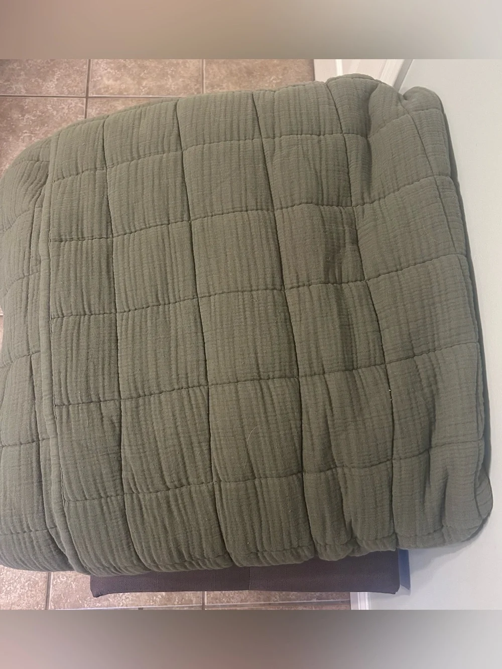 NWT Quince Olive Green Organic Cotton Gauze Box Quilt!